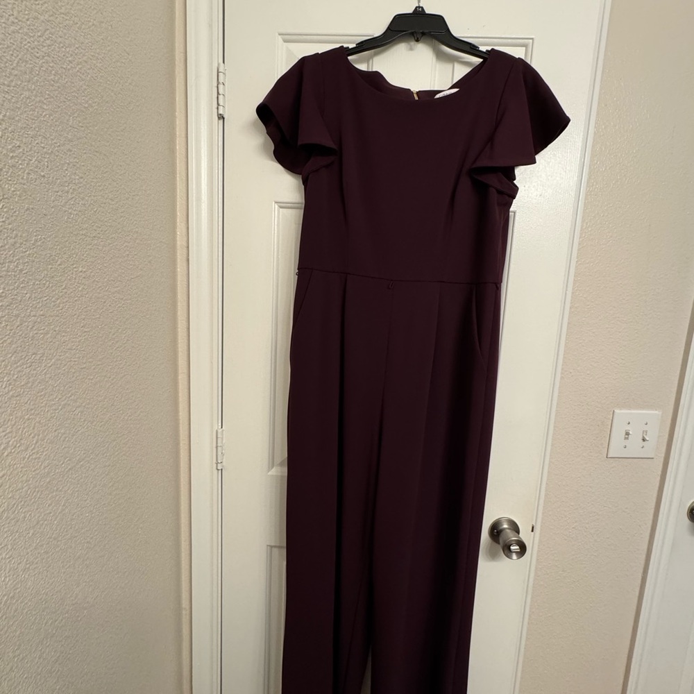 Calvin Klein Women's Plum Wide-Leg Jumpsuit with Flutter Sleeves